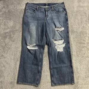 Hollister Jeans Womens Size 14/32 Low Rise Baggy Blue Denim Distressed‎ Wide Leg